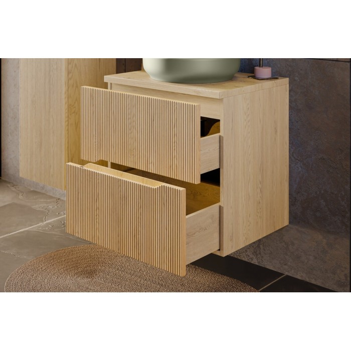 Conjunto de baño suspendido NATURA 60cm: mueble bajo lavabo + encimera para lavabo + lavabo sobre encimera redondo verde