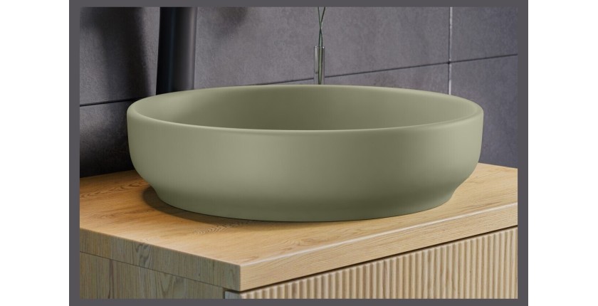 Ensemble de salle de bain suspendu NATURA 60cm : meuble sous vasque + plan pour vasque + vasque à poser ronde verte