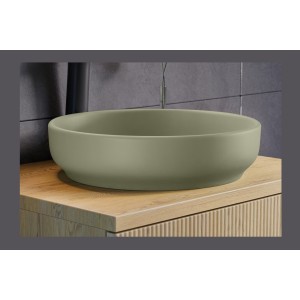 Ensemble de salle de bain suspendu NATURA 60cm : meuble sous vasque + plan pour vasque + vasque à poser ronde verte