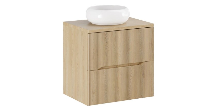 Ensemble de salle de bain suspendu NATURA 60cm : meuble sous vasque + plan pour vasque + vasque à poser ronde blanche