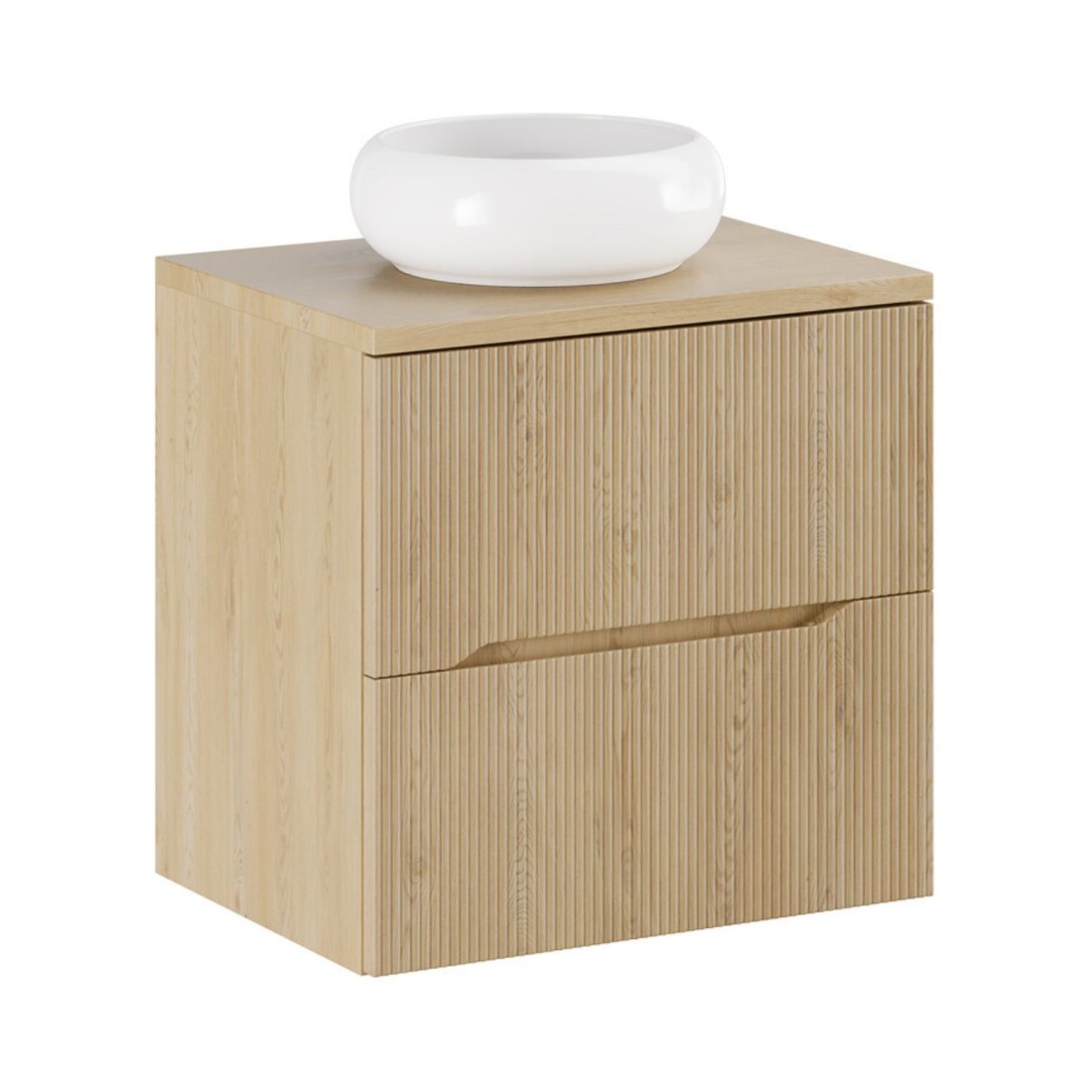 Ensemble de salle de bain suspendu NATURA 60cm : meuble sous vasque + plan pour vasque + vasque à poser ronde blanche