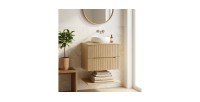 Ensemble de salle de bain suspendu NATURA 60cm : meuble sous vasque + plan pour vasque + vasque à poser ronde blanche