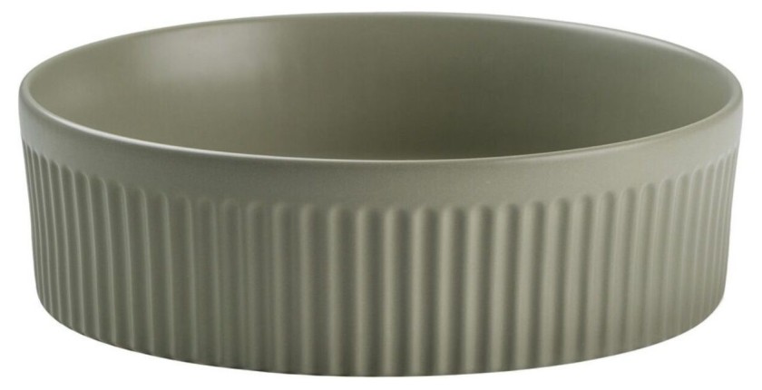 Ensemble de salle de bain NATURA 60cm : meuble sous vasque + plan pour vasque + vasque à poser ronde verte kaki rainurée