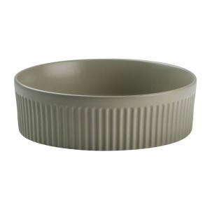 Ensemble de salle de bain NATURA 60cm : meuble sous vasque + plan pour vasque + vasque à poser ronde verte kaki rainurée