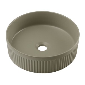 Ensemble de salle de bain NATURA 60cm : meuble sous vasque + plan pour vasque + vasque à poser ronde verte kaki rainurée