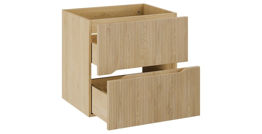 Ensemble de salle de bain NATURA 60cm : meuble sous vasque + plan pour vasque + vasque à poser ronde verte kaki rainurée