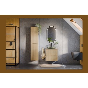 Ensemble de salle de bain suspendu NATURA 95cm : meuble sous vasque 60cm + plan pour vasque + colonne