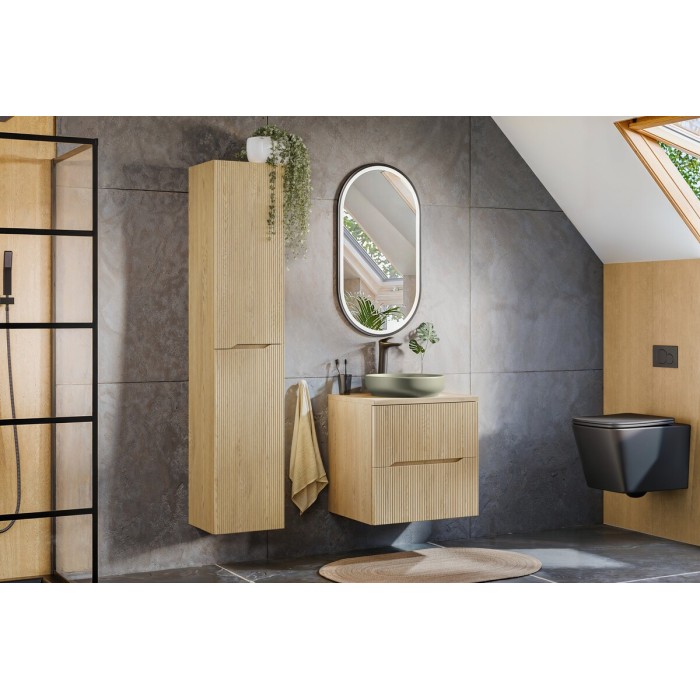 Hängendes Badezimmer-Set NATURA 95cm: Waschtischunterschrank 60cm + Waschtischplatte + Hochschrank