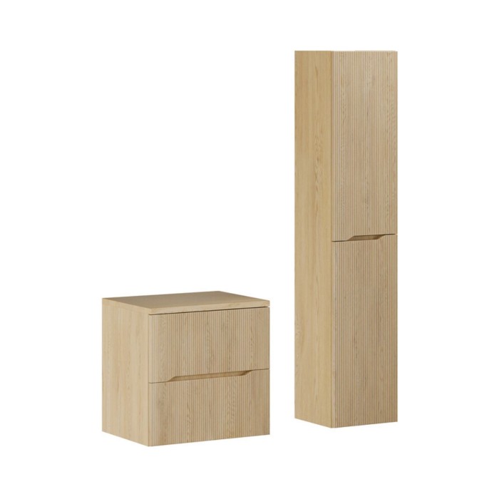 Hängendes Badezimmer-Set NATURA 95cm: Waschtischunterschrank 60cm + Waschtischplatte + Hochschrank