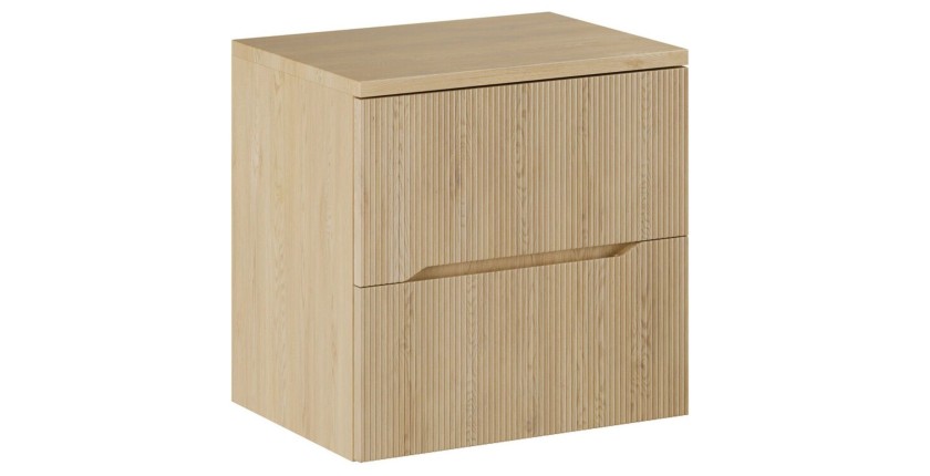 Ensemble de salle de bain NATURA 60cm : meuble sous vasque + plan pour vasque aspect bois clair rainuré verticalement