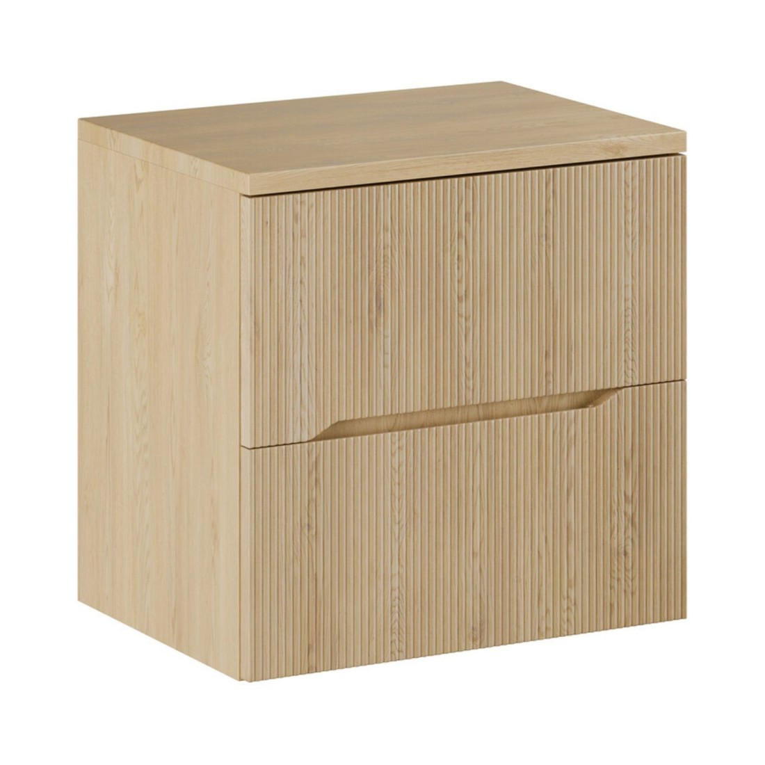 Ensemble de salle de bain NATURA 60cm : meuble sous vasque + plan pour vasque aspect bois clair rainuré verticalement
