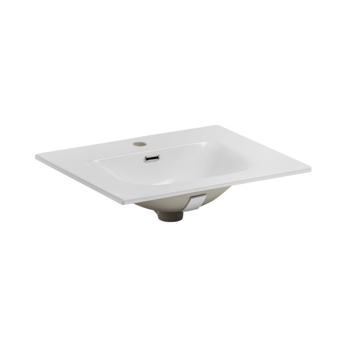 Badezimmer-Set NATURA 60cm: Waschtischunterschrank in hell gerilltem Holzdesign vertikal + eingelassenes Waschbecken
