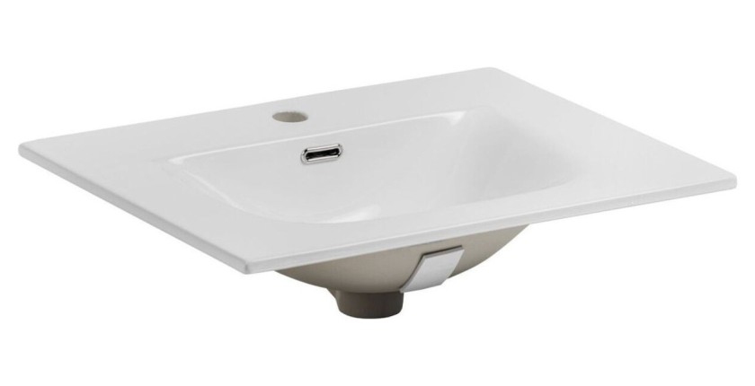 Ensemble de salle de bain NATURA 60cm : meuble sous vasque aspect bois clair rainuré verticalement + vasque encastrée