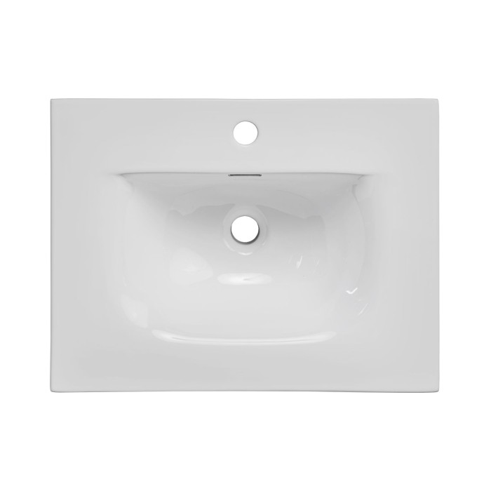 Badezimmer-Set NATURA 60cm: Waschtischunterschrank in hell gerilltem Holzdesign vertikal + eingelassenes Waschbecken