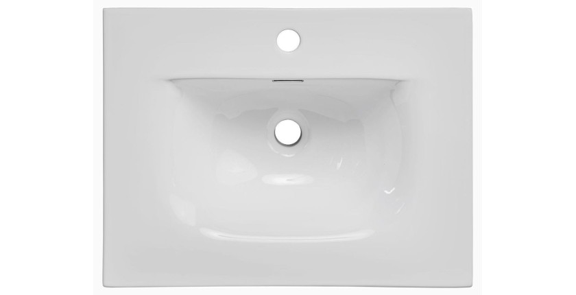 Ensemble de salle de bain NATURA 60cm : meuble sous vasque aspect bois clair rainuré verticalement + vasque encastrée