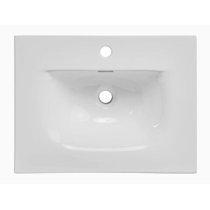 Ensemble de salle de bain NATURA 60cm : meuble sous vasque aspect bois clair rainuré verticalement + vasque encastrée