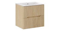 Ensemble de salle de bain NATURA 60cm : meuble sous vasque aspect bois clair rainuré verticalement + vasque encastrée