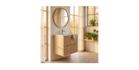 Ensemble de salle de bain NATURA 60cm : meuble sous vasque aspect bois clair rainuré verticalement + vasque encastrée
