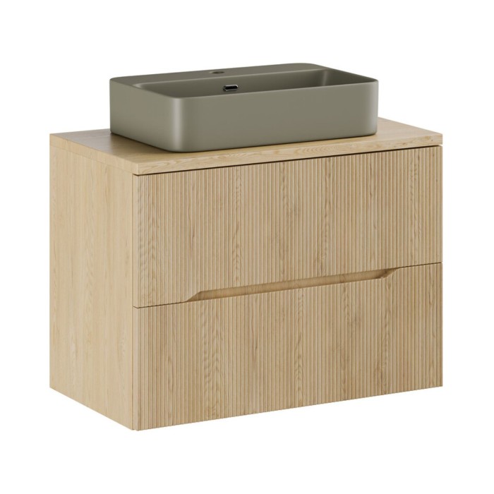 Badezimmer-Set NATURA 80cm: Unterschrank + Abdeckplatte für Waschbecken + rechteckiges Aufsatzwaschbecken in Khakigrün