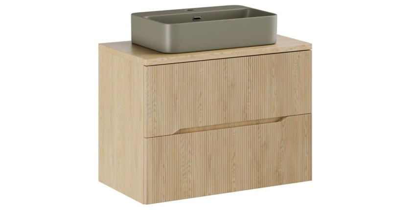 Ensemble NATURA 80cm : meuble sous vasque, plan pour vasque et vasque à poser verte kaki