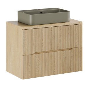 Ensemble NATURA 80cm : meuble sous vasque, plan pour vasque et vasque à poser verte kaki