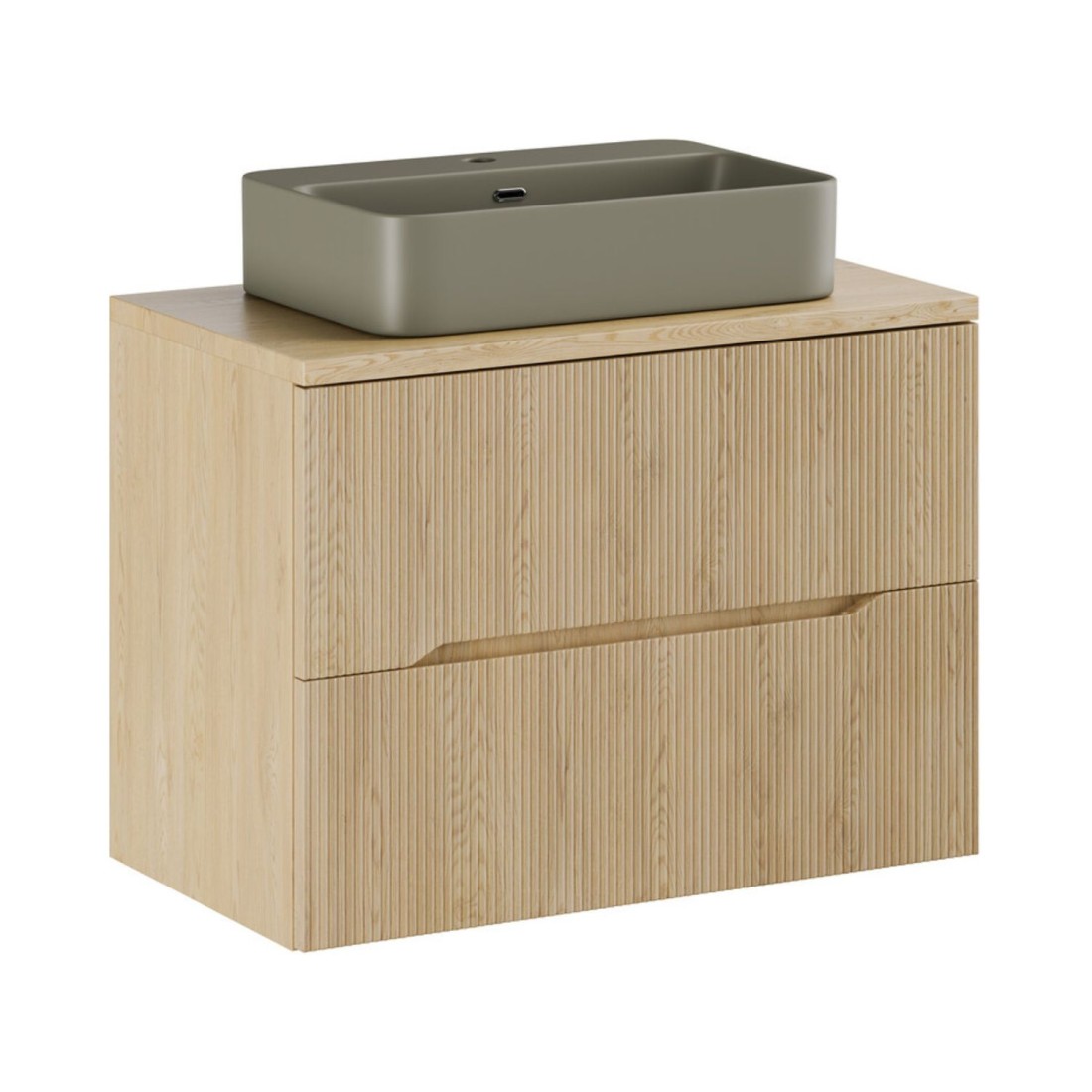 Ensemble NATURA 80cm : meuble sous vasque, plan pour vasque et vasque à poser verte kaki