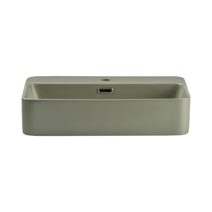 Badezimmer-Set NATURA 80cm: Unterschrank + Abdeckplatte für Waschbecken + rechteckiges Aufsatzwaschbecken in Khakigrün