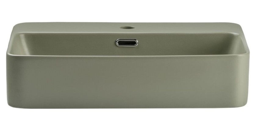 Vasque à poser rectangulaire verte kaki vue de face