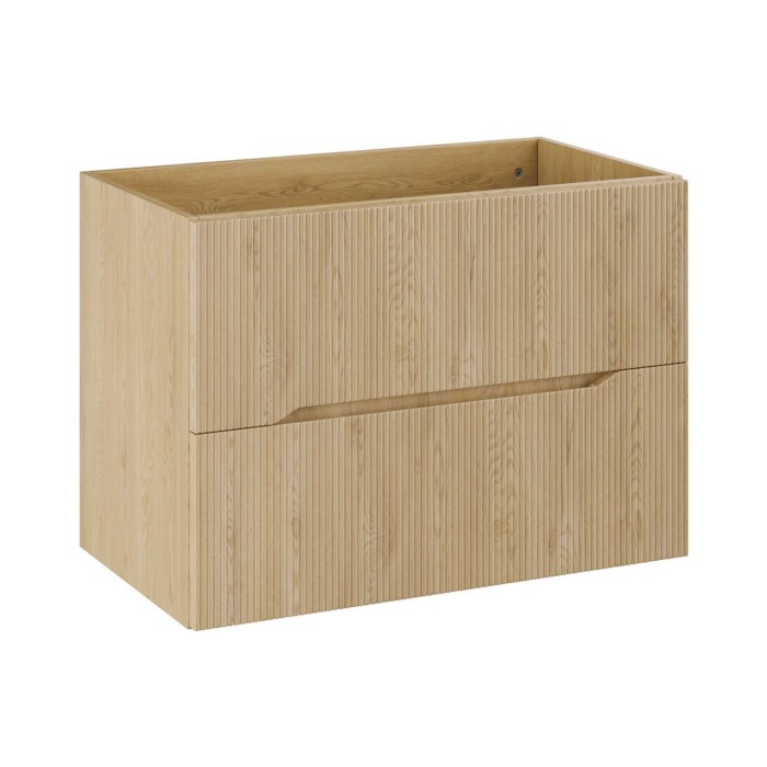 Badezimmer-Set NATURA 80cm: Unterschrank + Platte für Aufsatzwaschbecken + asymmetrisches Aufsatzwaschbecken in marmoriertem Wei