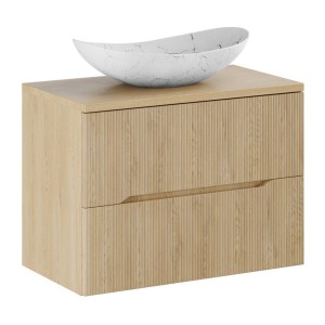 Ensemble NATURA 80cm : meuble sous vasque, plan pour vasque et vasque à poser blanche marbrée