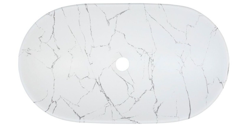 Vasque à poser ovale blanche marbrée vue de haut