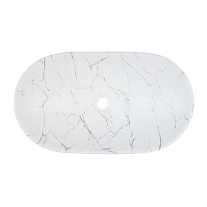 Vasque à poser ovale blanche marbrée vue de haut