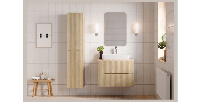 Ensemble NATURA 115cm : meuble sous vasque 80cm, plan pour vasque et colonne mis en situation de face