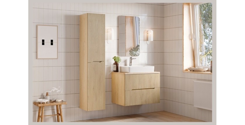 Ensemble NATURA 115cm : meuble sous vasque 80cm, plan pour vasque et colonne mis en situation