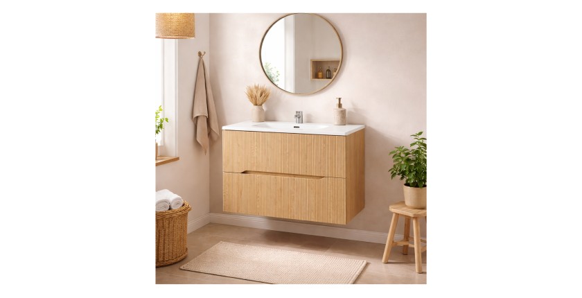 Ensemble NATURA 80cm : meuble sous vasque et vasque encastrée blanche mis en situation