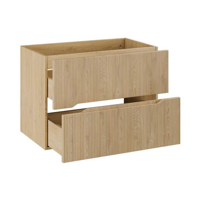 Badezimmer-Set NATURA 80cm: Unterschrank in heller Holzoptik mit vertikalen Rillen + eingelassenes Waschbecken