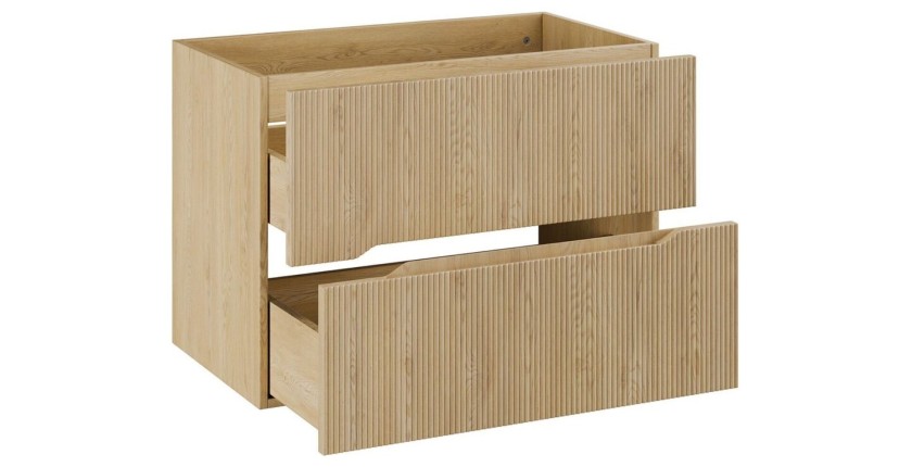 Meuble sous vasque 80cm rainuré verticalement collection NATURA ouvert