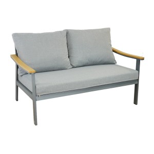 Salon de jardin NOREVA 4 places aluminium noir et polywood avec coussins gris et table basse