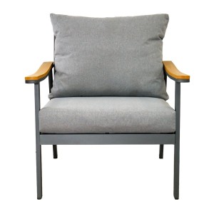 Salon de jardin NOREVA 4 places aluminium noir et polywood avec coussins gris et table basse