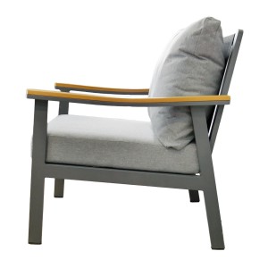 Salon de jardin NOREVA 4 places aluminium noir et polywood avec coussins gris et table basse