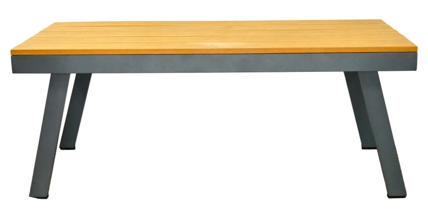 Salon de jardin NOREVA 4 places aluminium noir et polywood avec coussins gris et table basse