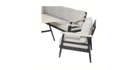 Salon de jardin d'angle ALTARA 6 places en aluminium noir avec table repas et coussins beige