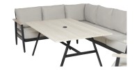 Salon de jardin d'angle ALTARA 6 places en aluminium noir avec table repas et coussins beige