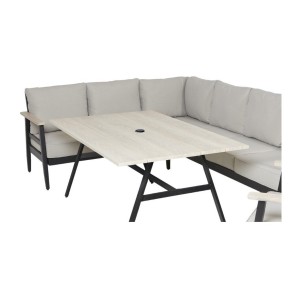 Salon de jardin d'angle ALTARA 6 places en aluminium noir avec table repas et coussins beige