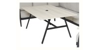 Salon de jardin d'angle ALTARA 6 places en aluminium noir avec table repas et coussins beige