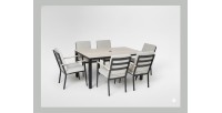 Salon de jardin VARENA 6 places en aluminium avec table repas et fauteuils beige