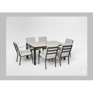 Salon de jardin VARENA 6 places en aluminium avec table repas et fauteuils beige