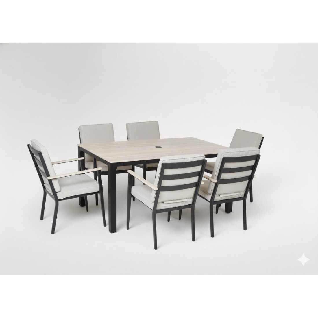 Salon de jardin VARENA 6 places en aluminium avec table repas et fauteuils beige