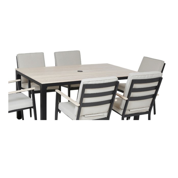 Salon de jardin VARENA 6 places en aluminium avec table repas et fauteuils beige