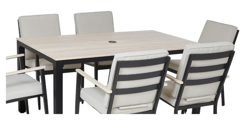 Salon de jardin VARENA 6 places en aluminium avec table repas et fauteuils beige